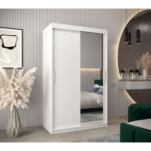 Soho Sliding Wardrobe with Drawers White with Single Mirror 120cm