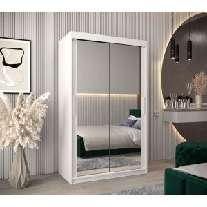 Soho Sliding Wardrobe with Drawers White with Double Mirror 120cm