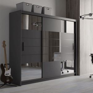 Symphony Grey Sliding Wardrobe 3 Door Grey Mirrored 250cm