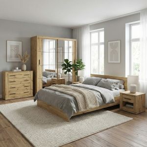 Vision Bedroom Furniture Set in Oak Artisan + Sliding Wardrobe 180cm