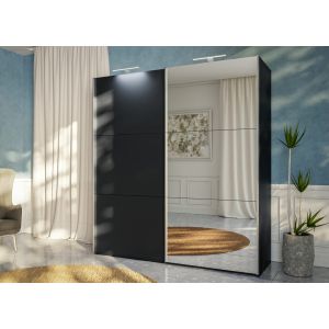 RIGA Black Sliding Door Wardrobe with Mirror 200cm