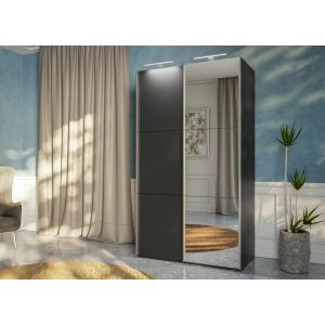 RIGA Graphite Grey Sliding Door Wardrobe with Mirror 120cm