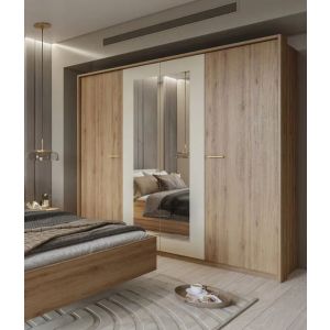 Verona Oak & Beige Wardrobe 4 Door 228cm