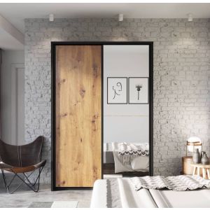 London Sliding Wardrobe Nature Oak & Black 2 Door 160cm