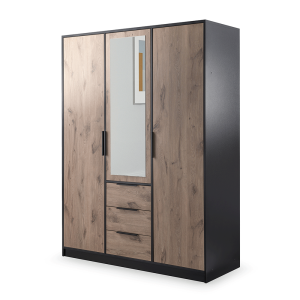 Ashley Oak & Black Wardrobe with drawers and mirror 150cm