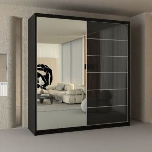 Serenity Black Sliding Wardrobe with Mirror & Gloss Door