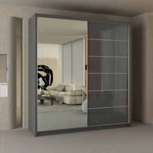 Serenity Grey Sliding Wardrobe with Mirror & Gloss Door