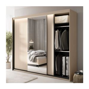 Amalfi Sliding 3 Door Wardrobe Beige & Black 250cm