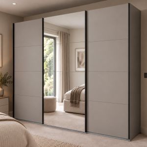 Elegate Sliding Mirrored Wardrobe in Desert Grey | 3 Door | 270cm