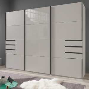 Saigon Sliding Door Wardrobe with Drawers 270cm in Sahara Grey