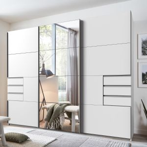 Saigon White Sliding Door Mirrored Wardrobe with Drawers 270cm