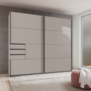 Saigon 2 Door Sliding Wardrobe with Drawers 225cm in Sahara Grey