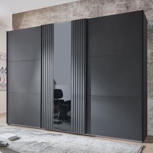 Samurai Sliding Wardrobe Graphite Grey/Black with Tinted Glass | 3 Door | 300cm