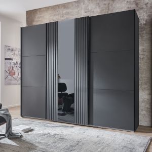 Samurai Sliding Wardrobe Graphite Grey/Black with Tinted Glass | 3 Door | 250cm