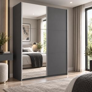 RIGA Graphite Grey Sliding Door Wardrobe with Mirror 200cm