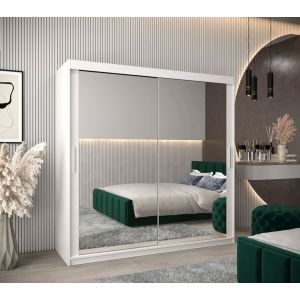 Soho Sliding Wardrobe with Drawers White with Double Mirror 180cm