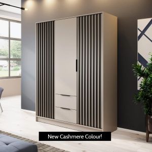 Stripe 3 Door Wardrobe with Drawers Cashmere Grey 155cm