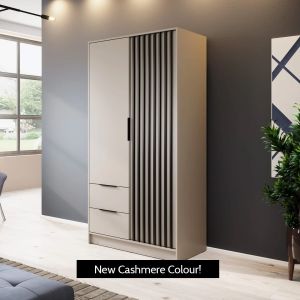 Stripe 2 Door Wardrobe with Drawers Cashmere Grey 105cm