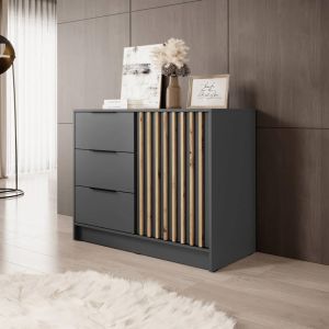 Stripe Graphite Chest of Drawers / Sideboard 105cm