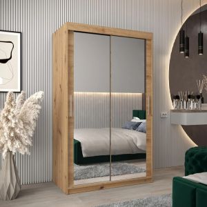 Soho Sliding Mirrored Door Wardrobe with Drawers | Artisan Oak 120cm
