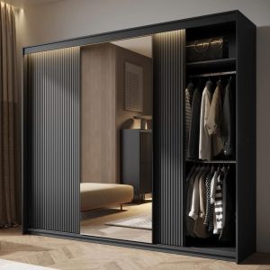 Amalfi Sliding 3 Door Wardrobe Black 250cm 