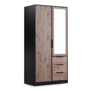 Ashley Oak & Black Wardrobe with drawers and mirror 100cm