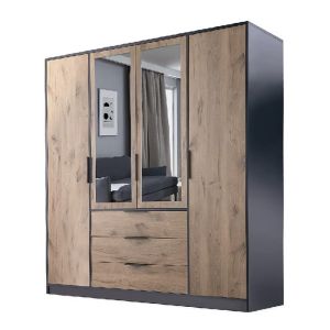 Ashley Oak & Black Wardrobe with drawers and mirror 200cm