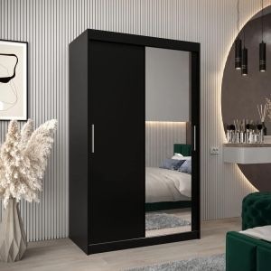 Soho Black Sliding Wardrobe with Drawers Single Mirror 120cm