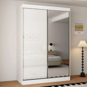 Pearl 2 Door Gloss White Sliding Wardrobe Single Mirror 150cm