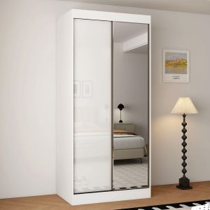 Pearl 2 Door Gloss White Sliding Wardrobe Single Mirror 100cm