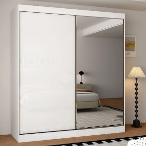 Pearl 2 Door Gloss White Sliding Wardrobe Single Mirror 200cm