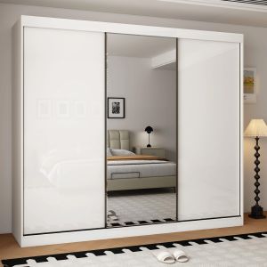 Pearl 3 Door Gloss White Sliding Wardrobe Single Mirror 250cm
