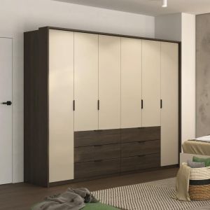 Espresso Hinged Door Wardrobe with Drawers 274cm Beige and Dark Walnut