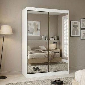 Pearl 2 Door Mirrored Sliding Wardrobe White 100cm/150cm/200cm