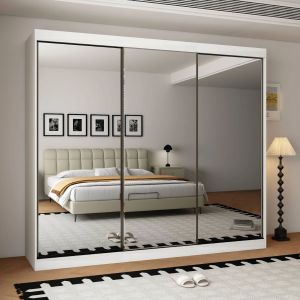 Pearl 3 Door Mirrored Sliding Wardrobe White 250cm