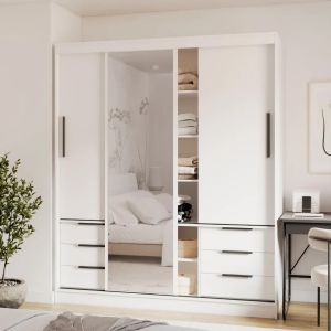 Malta 3 Door Sliding Wardrobe with Drawers 180cm | White