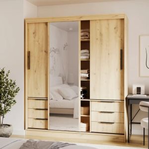 Malta 3 Door Sliding Wardrobe with Drawers 180cm | Oak Artisan