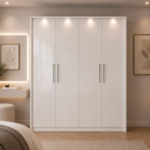 Divine 4 Door Wardrobe White + White Gloss