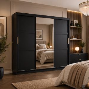 Hampton Shaker Black Sliding Mirrored Wardrobe 3 Door 250cm