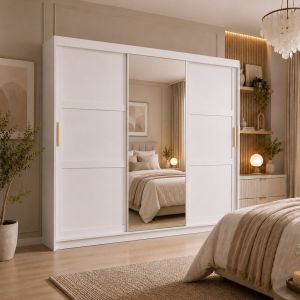 Hampton Shaker White Sliding Mirrored Wardrobe 3 Door 250cm