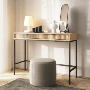 Ripple Dressing Table Beige Oak Vanity Unit with Fluted Drawers 