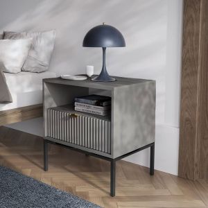 Ripple Bedside Table Fluted Drawer Grey