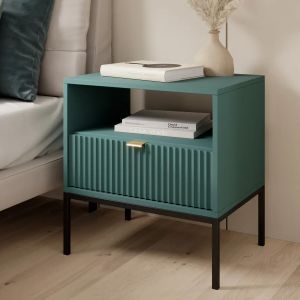 Ripple Bedside Table Fluted Drawer Green