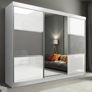 Empire Sliding Door Wardrobe White Gloss with Drawers 3 Door - 250cm
