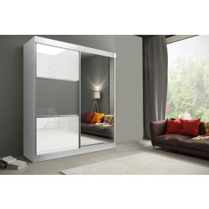Empire 2 Door Sliding Wardrobe with Drawers | White Gloss + Mirror
