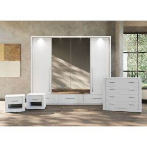 LISA Bedroom Furniture Set Matt White with 256cm 4 Door Wardrobe