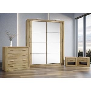 Petra Bedroom Furniture Set Oak + Sliding Wardrobe 180cm