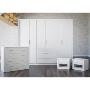MONTREAL Bedroom Furniture Set Matt White with 255cm Wardrobe
