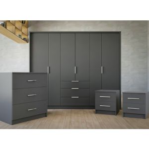 MONTREAL Bedroom Furniture Set Matt Graphite Grey with 255cm Wardrobe