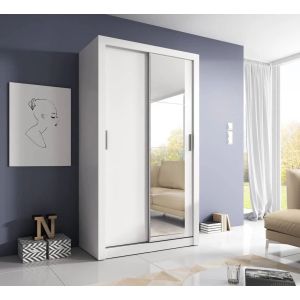 Petra 2 Door Sliding Wardrobe Mirrored White 120cm
